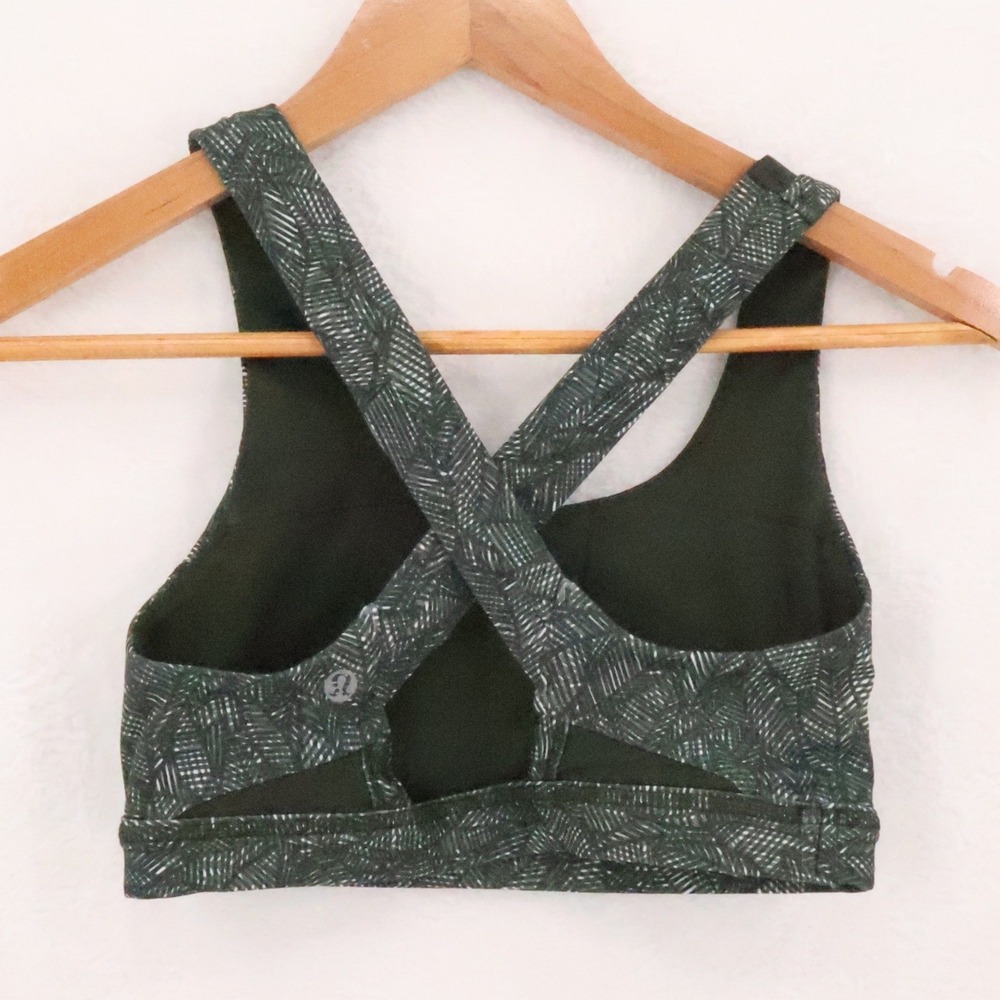 Lululemon Run Stuff Your Bra Womens Size 4 Green Stash Pockets Jazzy White Gator - Picture 2 of 12